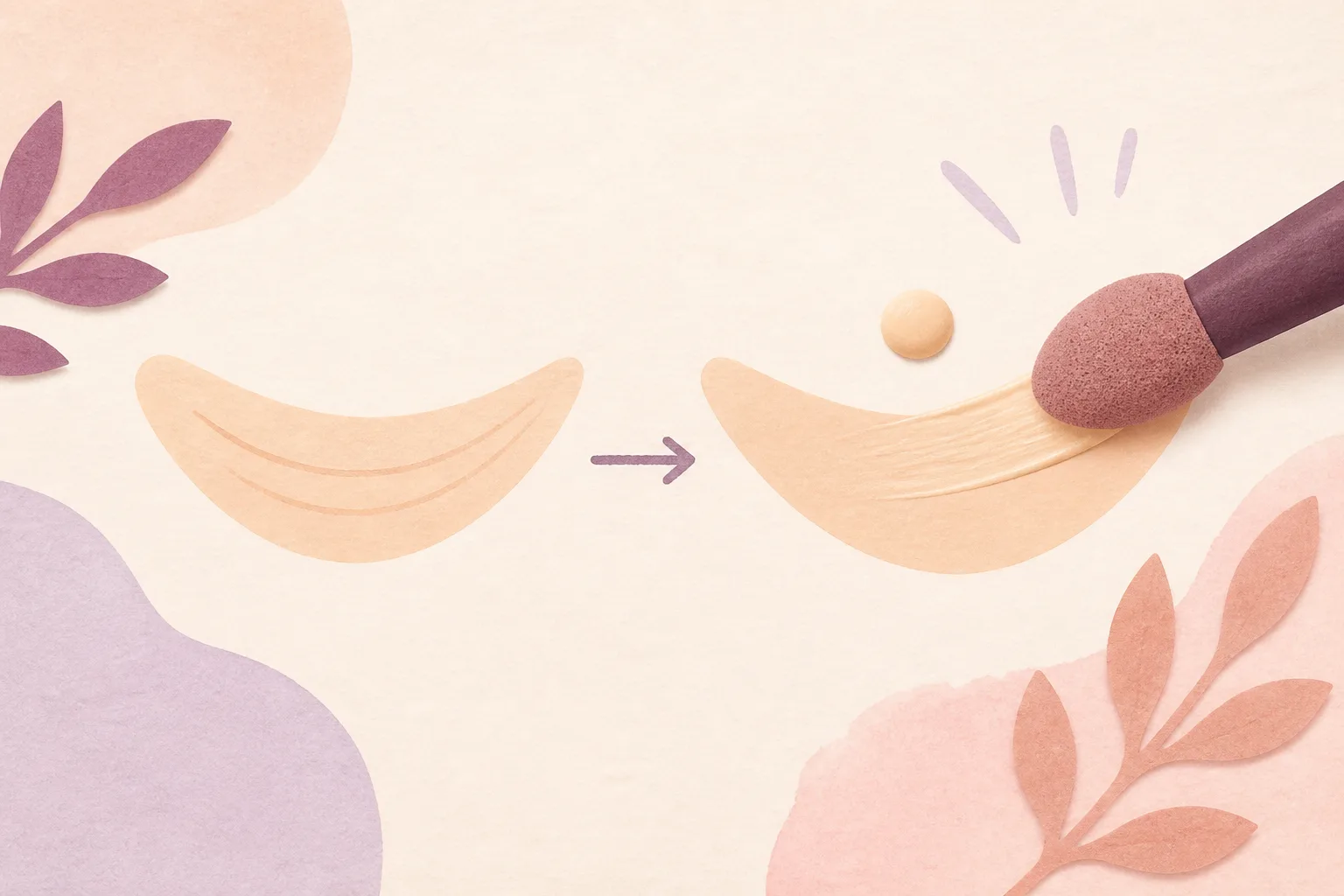 A simple under-eye-shaped curve with fine folds beside a small amount of makeup being smoothed into a thin layer.